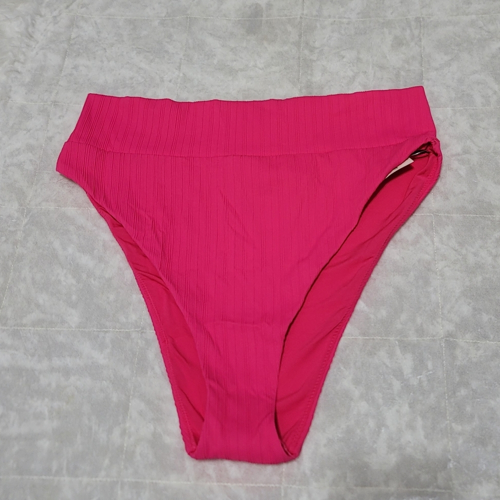 Aerie Hot Pink Ribbed High Waisted Bikini Bottoms Sz XL